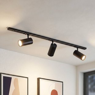 Lindby railsysteem Linaro Ø7 cm, 3-lamps, LED, zwart, CCT