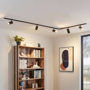 Lindby railsystem Linaro Ø7 cm, 5-lamps, LED, zwart, CCT
