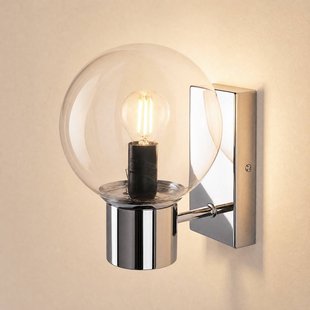 Lamkur Wandlamp Sferio, chroom/transparant, glas, 21 cm hoog, E14