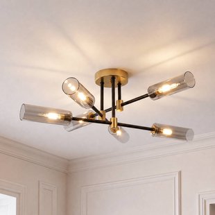 Lamkur Plafondlamp Tessa, rookgrijs/zwart/messing, glas, G9