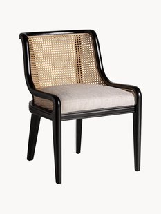 Loungefauteuil Velburg van rubberhout &amp; rotan met gestoffeerde zitvlak