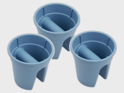 KHW Set van 3 balkon bloempotten Flowerclip (zeeblauw)