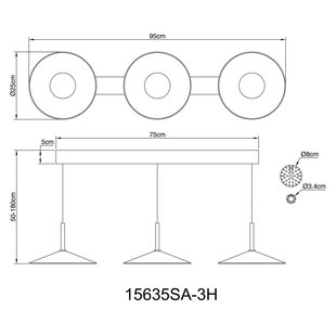 Globo LED hanglamp Lampone, zandkleurig, lengte 95 cm, metaal, 3-lamps
