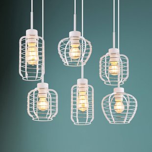 Globo Hanglamp Nesa, lengte 77 cm, wit/chroom, metaal, 6-lamps