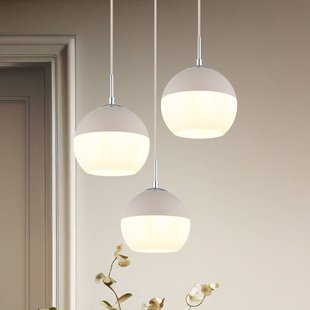 Globo Hanglamp Ragusa, Ø 42 cm zandkleur/chroom, metaal/glas, 3-lamps