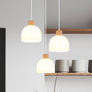 Globo Hanglamp Swanson, Ø 51 cm wit/bruin, metaal/hout, 3-lamps