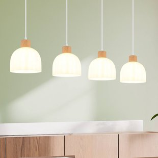 Globo Hanglamp Swanson, lengte 113 cm, wit/bruin, metaal/hout, 4-lamps