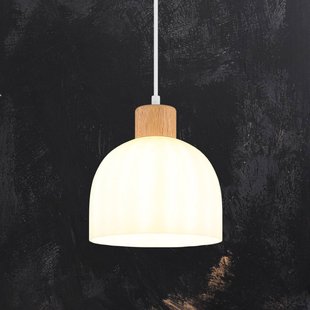 Globo Hanglamp Swanson, Ø 20 cm, wit/bruin, metaal/hout