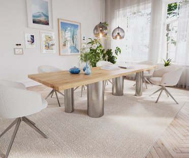 DELIFE Eetkamertafel Edge 300x100 eiken natuurPilier roestvrij staal geborsteld