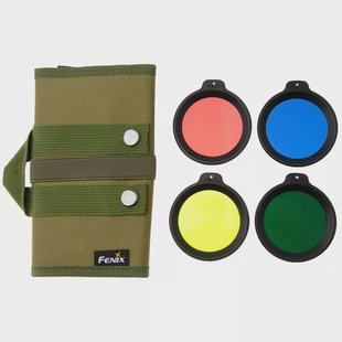 Fenix AOF-18 Multi-Color Filter Set, filteradapter met pouch, rood blauw geel groen
