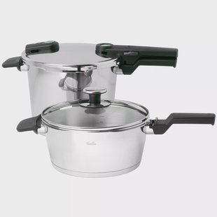 Fissler Vitaquick Elemental 600-460-13-080/0 Sage Green, 2-delige snelkookpanset met glazen deksel, 22 cm, 6l en 3,5l