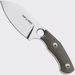 GiantMouse GMF1-MG Satin MagnaCut, Green Canvas Micarta, Leather Sheath, vaststaand mes