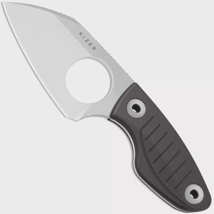 Kizer Nightjar 1114A2 Stonewashed AUS-10, Gray Aluminum, vaststaand mes, Vincent Rizzo design