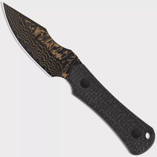 Kizer Bone 1122A2 Acid-Washed Copper Damascus, Black Micarta, vaststaand mes, Maverick Customs design
