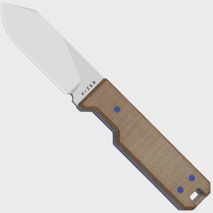 Kizer Abrams 1133A2 Stonewashed 14C28N, Norplex UltreX Micarta, vaststaand mes