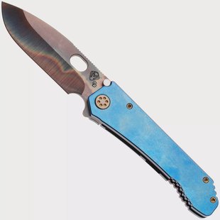 Medford 187 DP-D2 Vulcan Drop Point Blade, Blue Titanium Handle, Bronze Hardware and Pocket Clip, zakmes