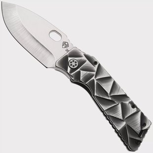 Medford Fat Daddy Polished Tumbled S35VN Blade, Black w/Silver Stained Glass Titanium Handle, Black w/Silver Hardware and Clip, zakmes