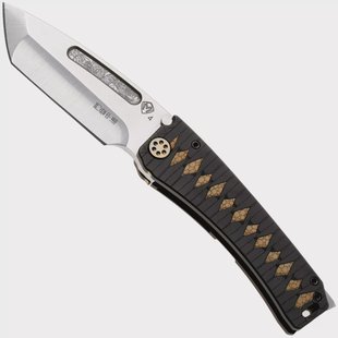Medford Marauder Polished Tumbled S45VN Dragon Tanto Blade, Black Bronze Tsunami Maki Wrap Handle, Black Bronze Hardware Bronze Dragon Clip, zakmes