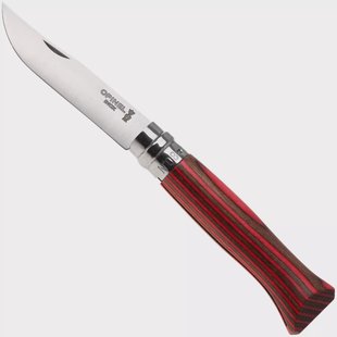 Opinel No. 08, 002390, Satin Stainless Steel, Red Laminated Birch zakmes