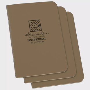 Rite in the Rain Stapled Notebooks 971TFX-M, 3 1/4 x 4 5/8, Tan, set van 3 notitieboekjes