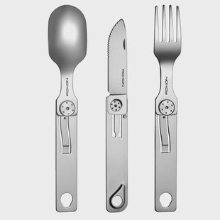 Roxon 3-in-1 Folding Cutlery Travel Set C1S Stainless Steel, outdoorbestek