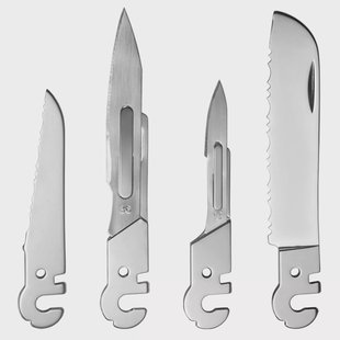 Roxon Flex FT02 Small Serrated Blade, Scalpel #3, Scalpel #4, Large Serrated Blade, 4 vervangbare tools voor Flex-systeem