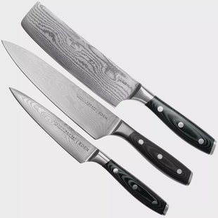 Eden Classic Damast 3-delige messenset met koksmes, nakiri en universeelmes 