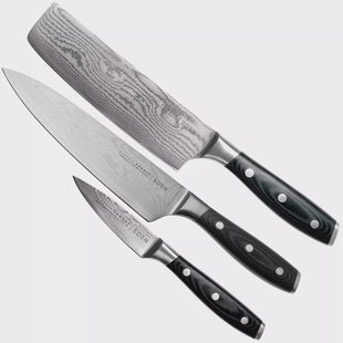 Eden Classic Damast 3-delige messenset met koksmes, nakiri en officemes 