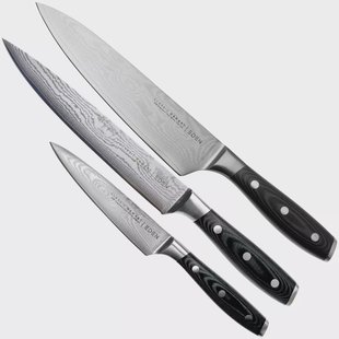 Eden Classic Damast 3-delige messenset met koksmes, vleesmes en universeelmes 
