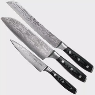 Eden Classic Damast 3-delige messenset met santoku, broodmes en universeelmes 