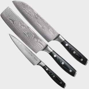 Eden Classic Damast 3-delige messenset met santoku, nakiri en universeelmes 