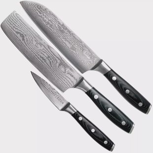 Eden Classic Damast 3-delige messenset met santoku, nakiri en officemes 