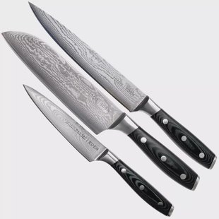 Eden Classic Damast 3-delige messenset met santoku, vleesmes en universeelmes