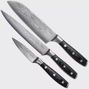 Eden Classic Damast 3-delige messenset met santoku, vleesmes en officemes 