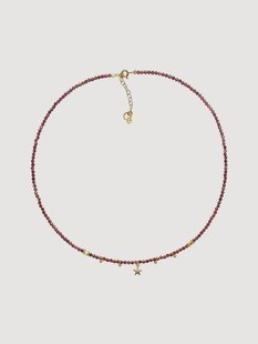 Handgemaakte halsketting Fiery Star met granaat, verguld