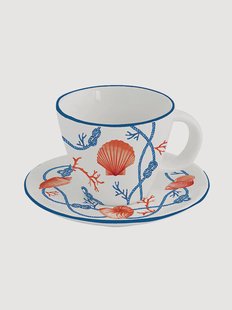 Porseleinen koffiekopjes Cote De Mer met schoteltjes, Set van 2