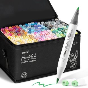 Ohuhu Honolulu B 216 kleuren Alcohol Art Markers Brush & Fine