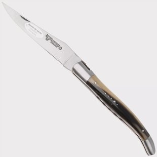 Laguiole en Aubrac Fly N12, L0712IIJ12PCF, Sandvik 12C27, Solid Horn zakmes, 12 cm