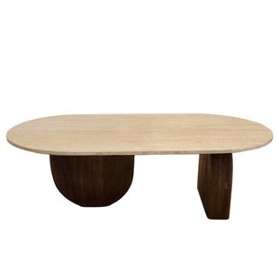 Giga Meubel Salontafel Wessel Ovaal - Travertin/Hout - Bruin - 120x65x38cm