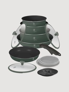 Kookset Matte Green van aluminium met antiaanbaklaag, 13-delig
