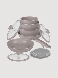 Kookset Taupe van aluminium met antiaanbaklaag, 12-delig