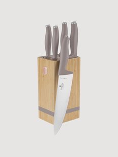 Keukenmessen Taupe met houder, 6-delig