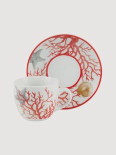 Porseleinen koffiekopjes &amp; schoteltjes Coral, 6-delig