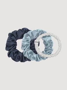 Zijden scrunchies Light Blue &amp; Dark Blue, 3-delig