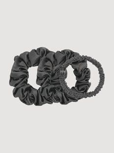Zijden scrunchies Charcoal, 3-delig