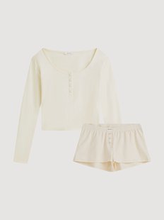 Katoenen damespyjama Henley