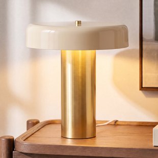 Tafellamp, 33 cm, messing/beige, 2 x E14, metaal - Nola Dionne - Woonkamer - Modern - Mushroom