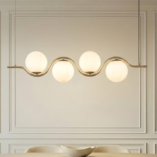 Isandro hanglamp, 98 cm, goud/wit, 4-lamps - Lucande - Eetkamer - Designer - Glas - Meerdere lampen