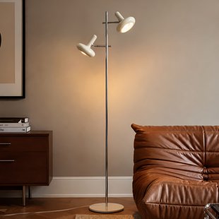 Dylan vloerlamp, hoogte 150 cm, chroom/beige, 2-lamps, 2 x E14 - Lindby - Woonkamer - Vintage / Retro - Metaal - Meerdere lampen