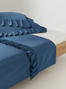 Gewassen katoenen perkal laken Louane met ruches